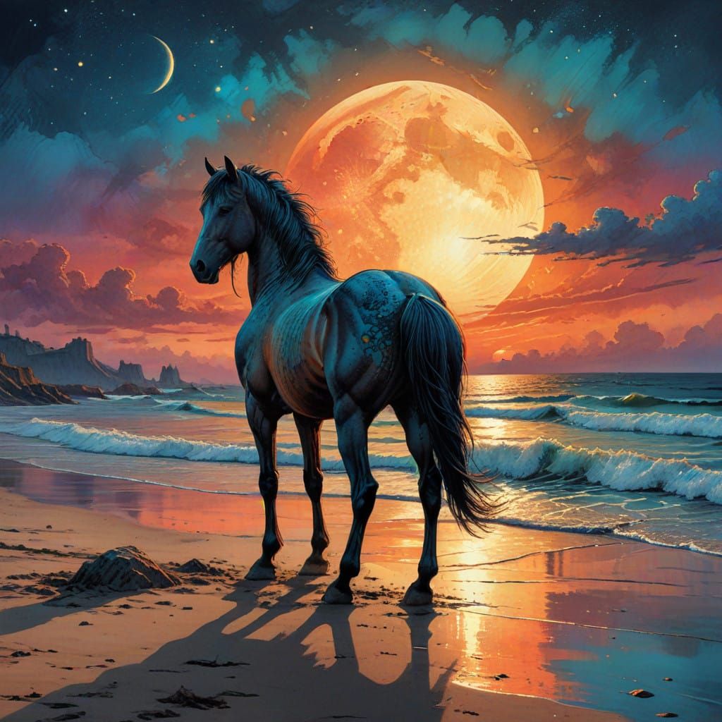 Elegant Horse Silhouette at Sunset on a Beach