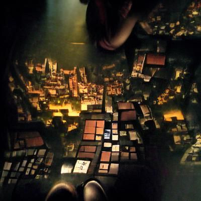 Cityscape from Above in Chiaroscuro Style