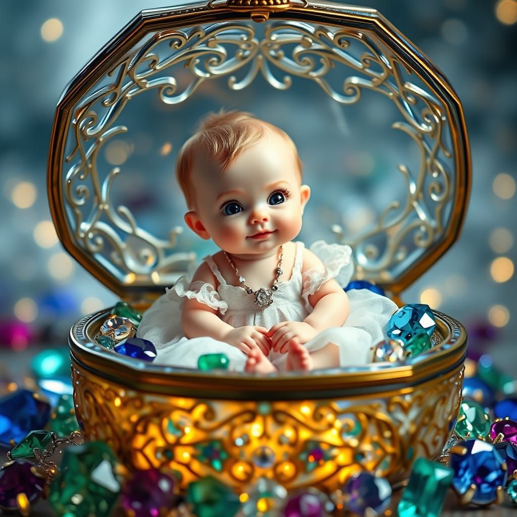 Miniature Baby in Jewelry Box, Fantasy Art