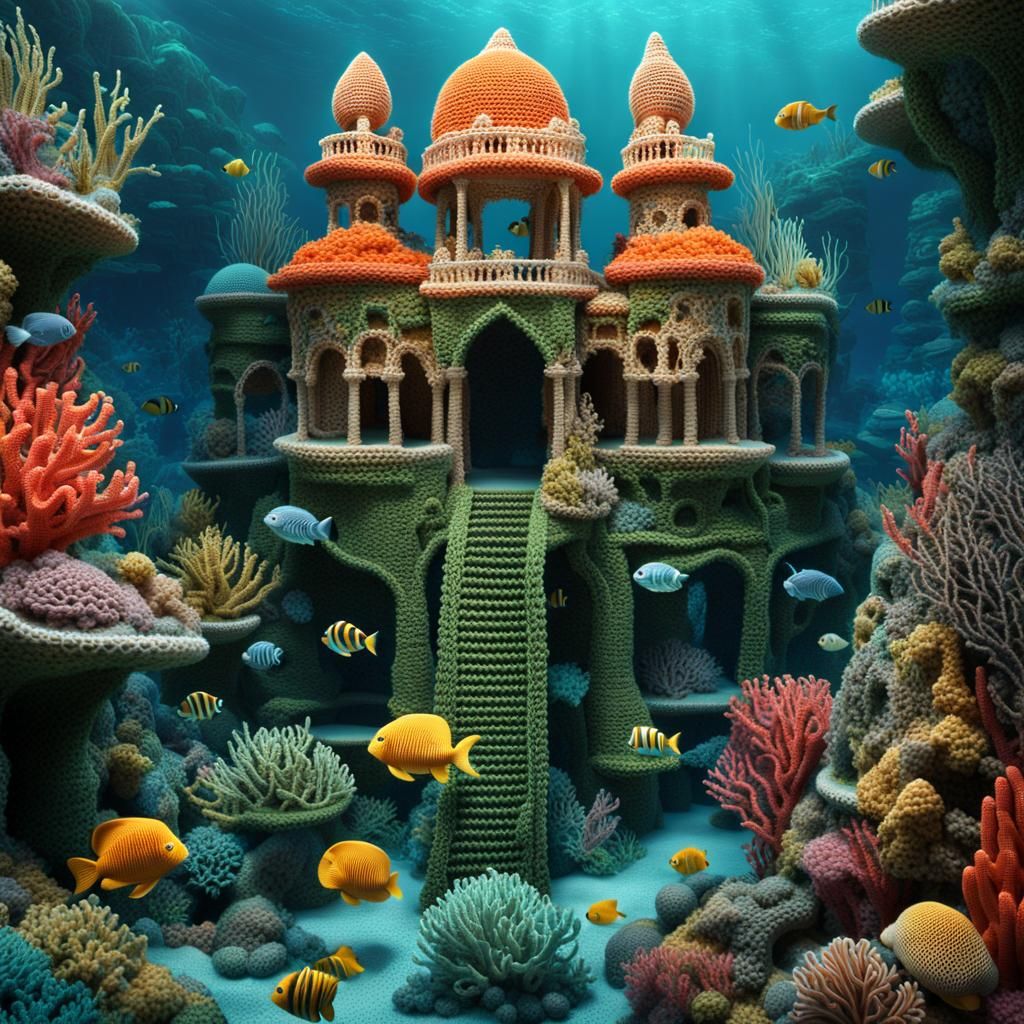 Whimsical Crochet Atlantis Underwater Scene