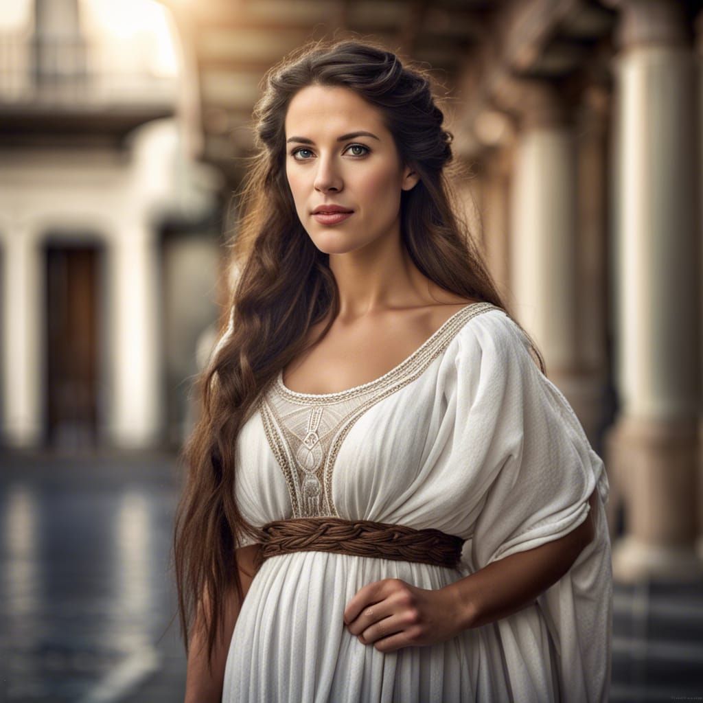 Elegant Woman in Ancient Greek City, Hyperrealistic Portrait