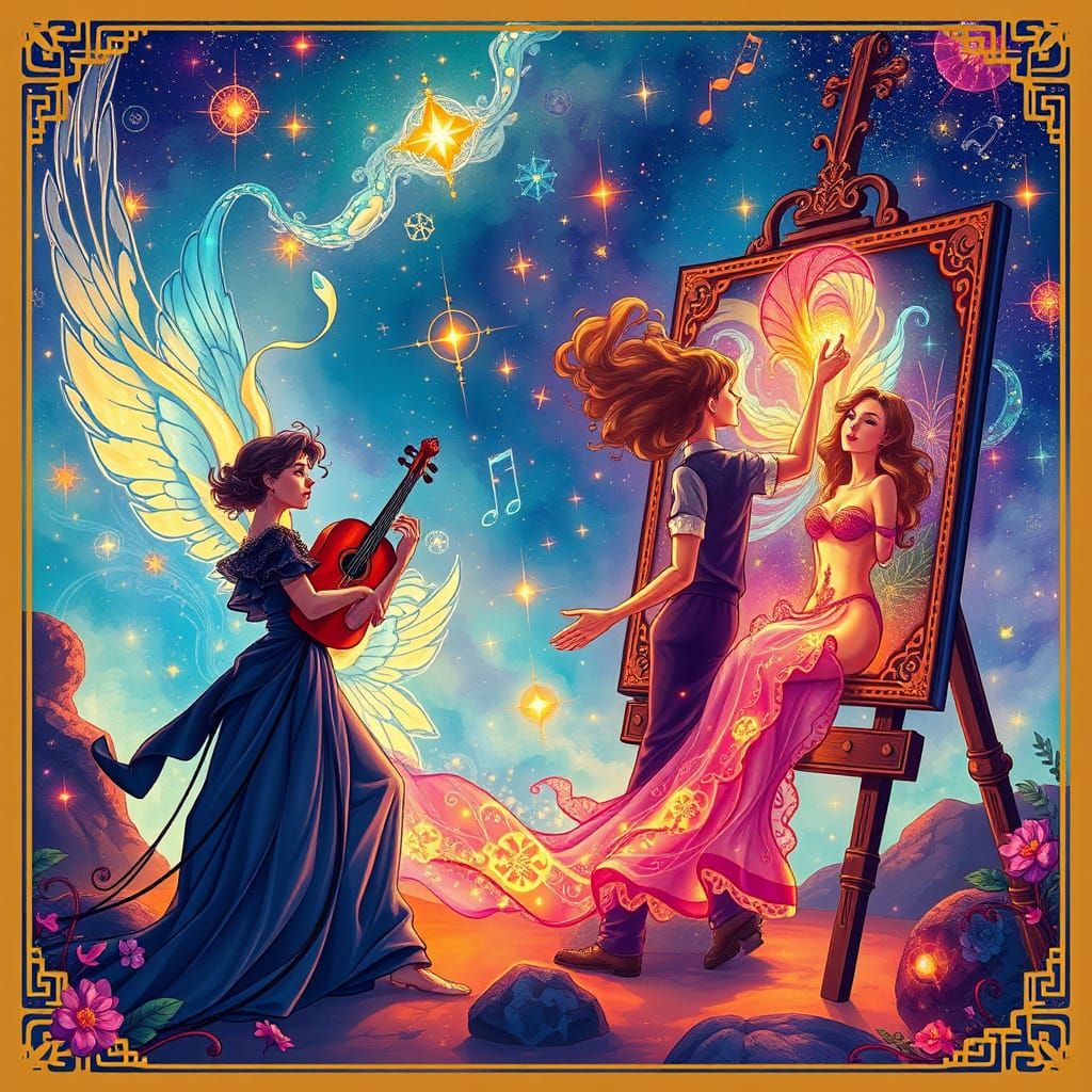 Magical Creators: Musician and Painter in Art Nouveau Style