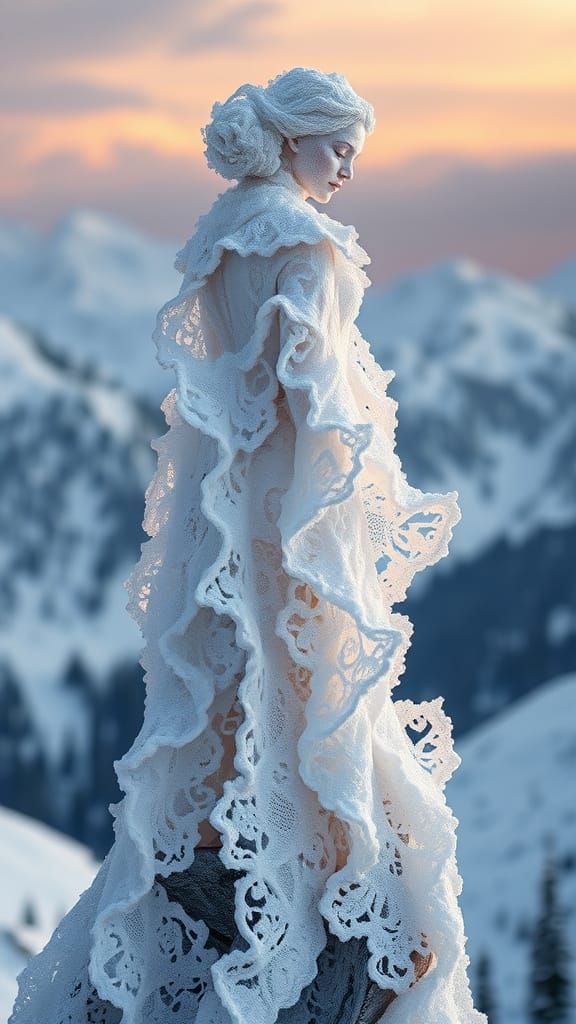 Lace Sculpture of Freckled Woman on Summit