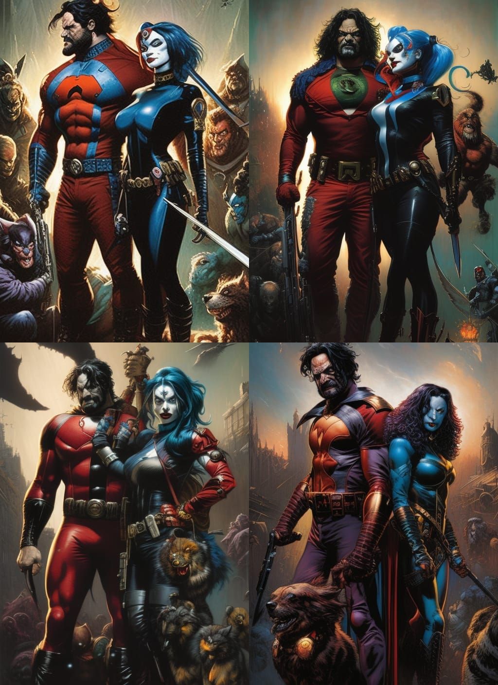 Harley Quinn and Lobo Crayon Caricature