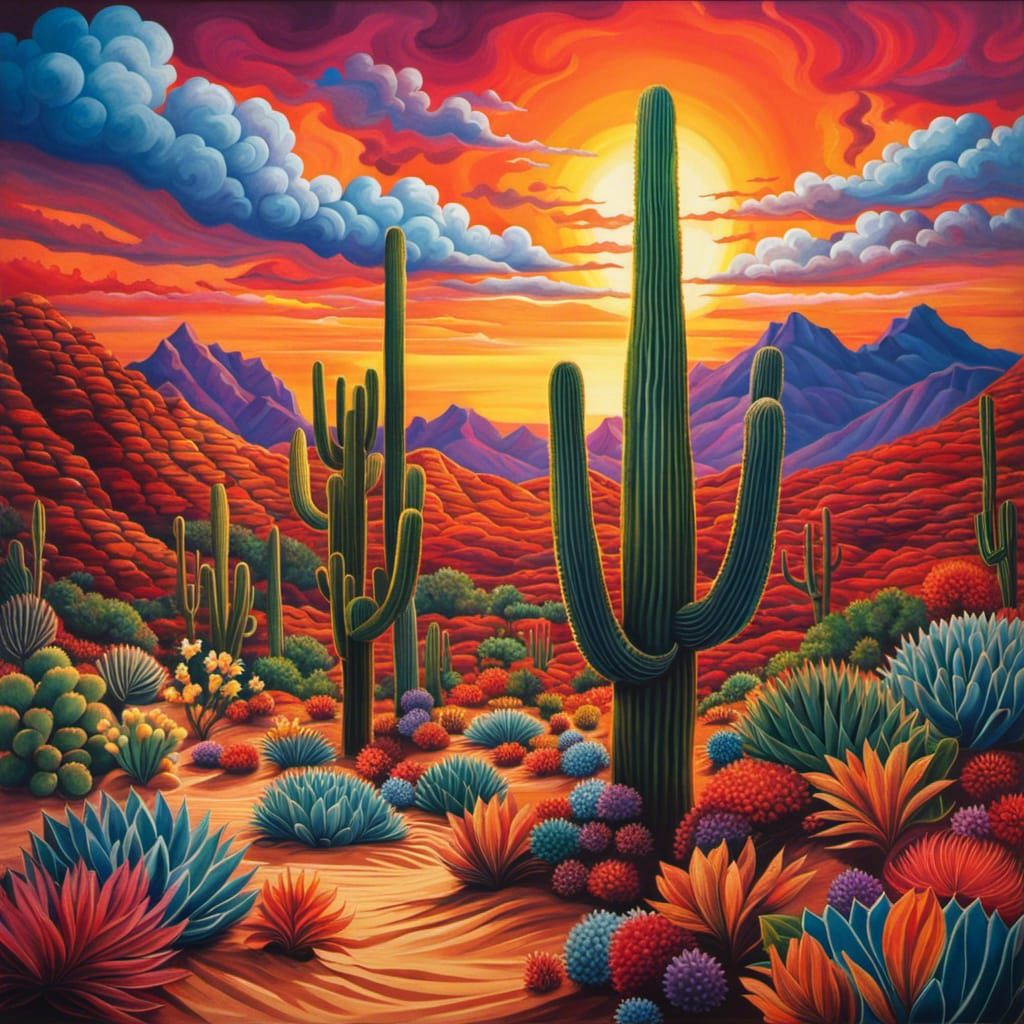 Vibrant Desert Sunset in Paper Art Style