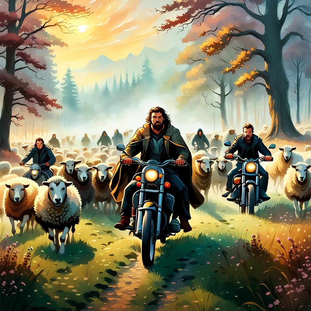 Sheepherd's Meadow Attack: Ethereal Fantasy Illustration