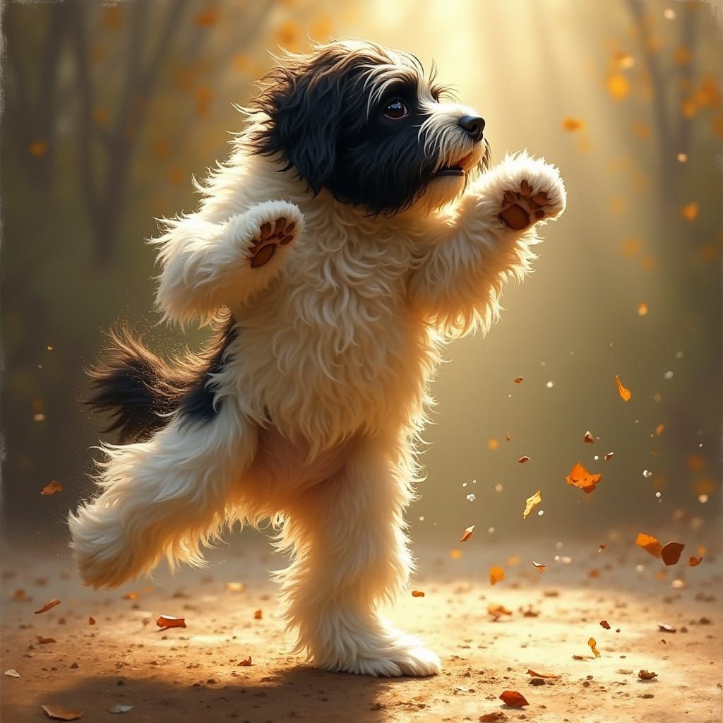 Golden Havanese Dog in Dynamic Kickboxing Pose