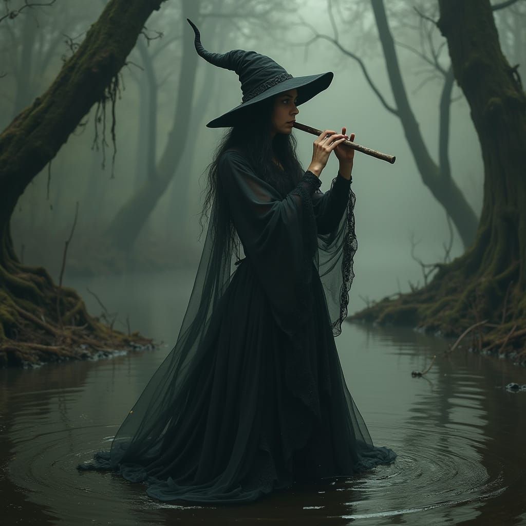 Swamp Witch Flute Player in Mystical Style