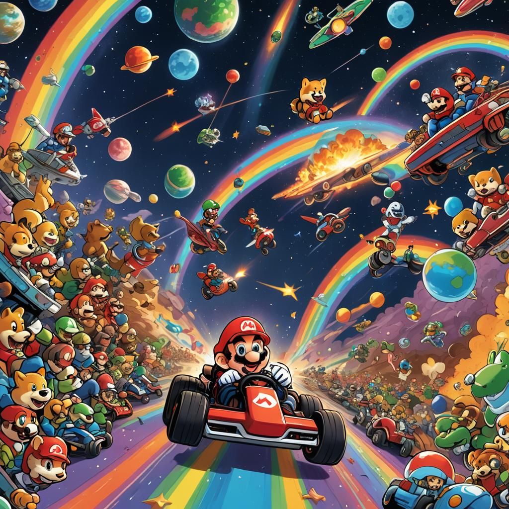 Mario Kart in Space with Shiba Inus