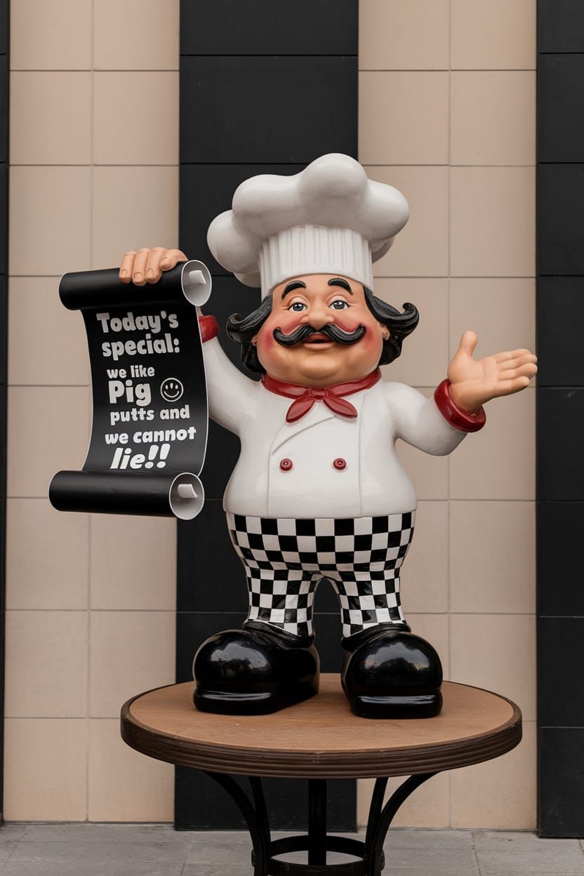 Cartoon Chef Statue Announces Today's Special
