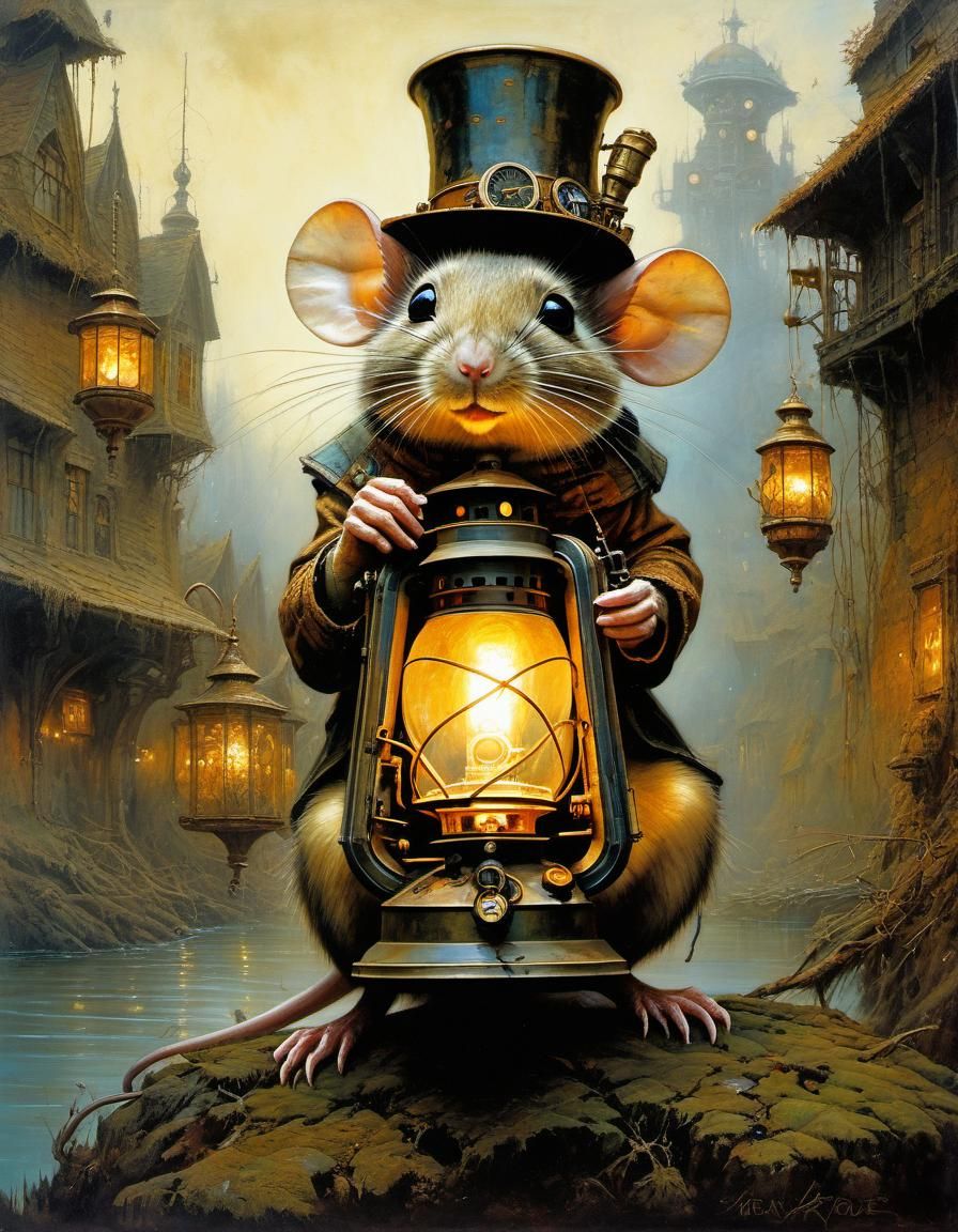 Steampunk Mice in Medieval Chiaroscuro Style