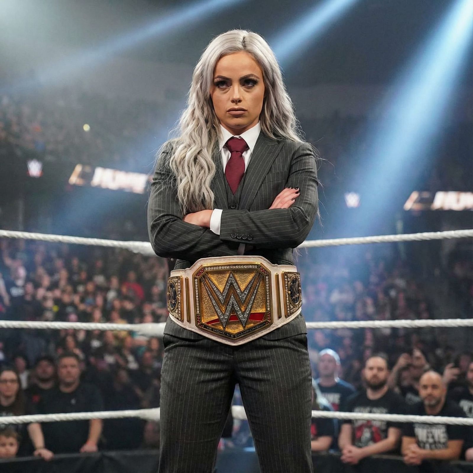 WWE Champion Liv Morgan in Dramatic Arena Lighting