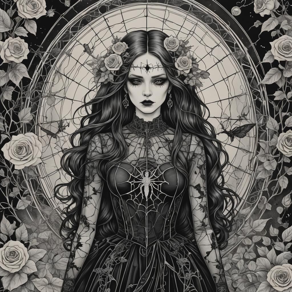 Gothic Surrealist Line Drawing in Monochrome