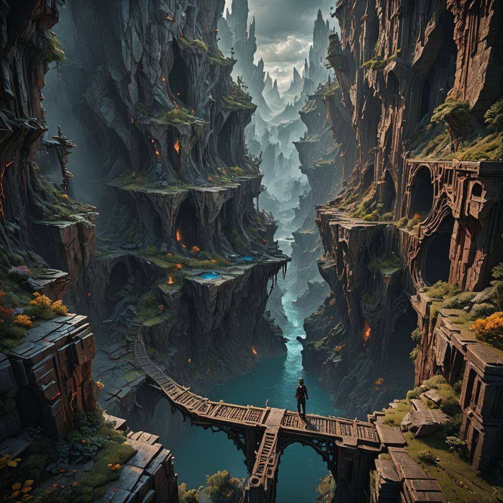 Edge of Abyss: Optical Illusion in Matte Painting Style