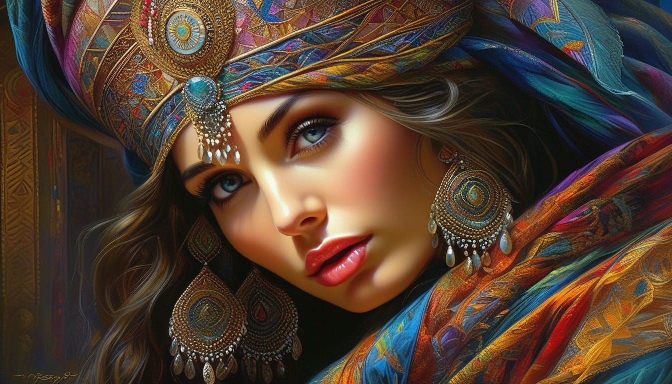 Mysterious Gypsy Woman in Surreal Photorealism