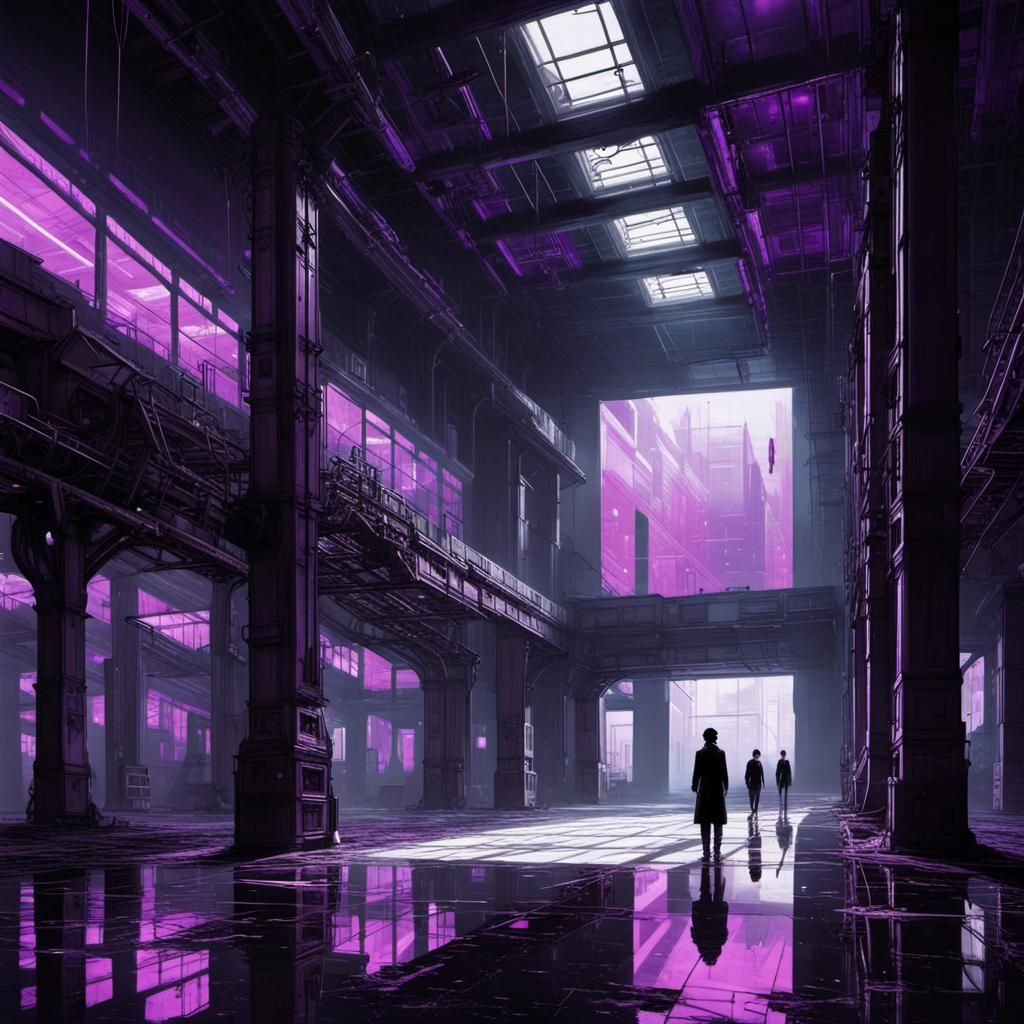 Desolate Cyberpunk Factory in Noir Style