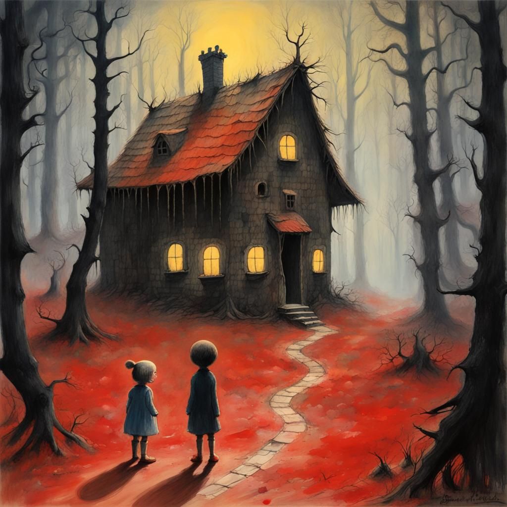 Sinister Hansel and Gretel Gouache Illustration