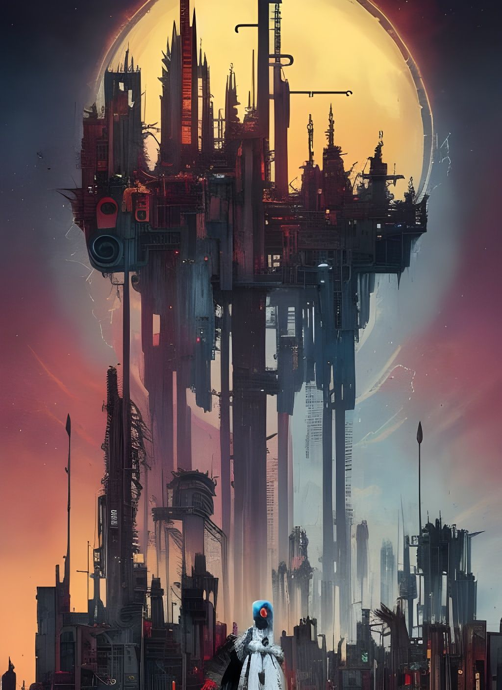 Dystopian Grifter in Dark Cityscape: Watercolor Art