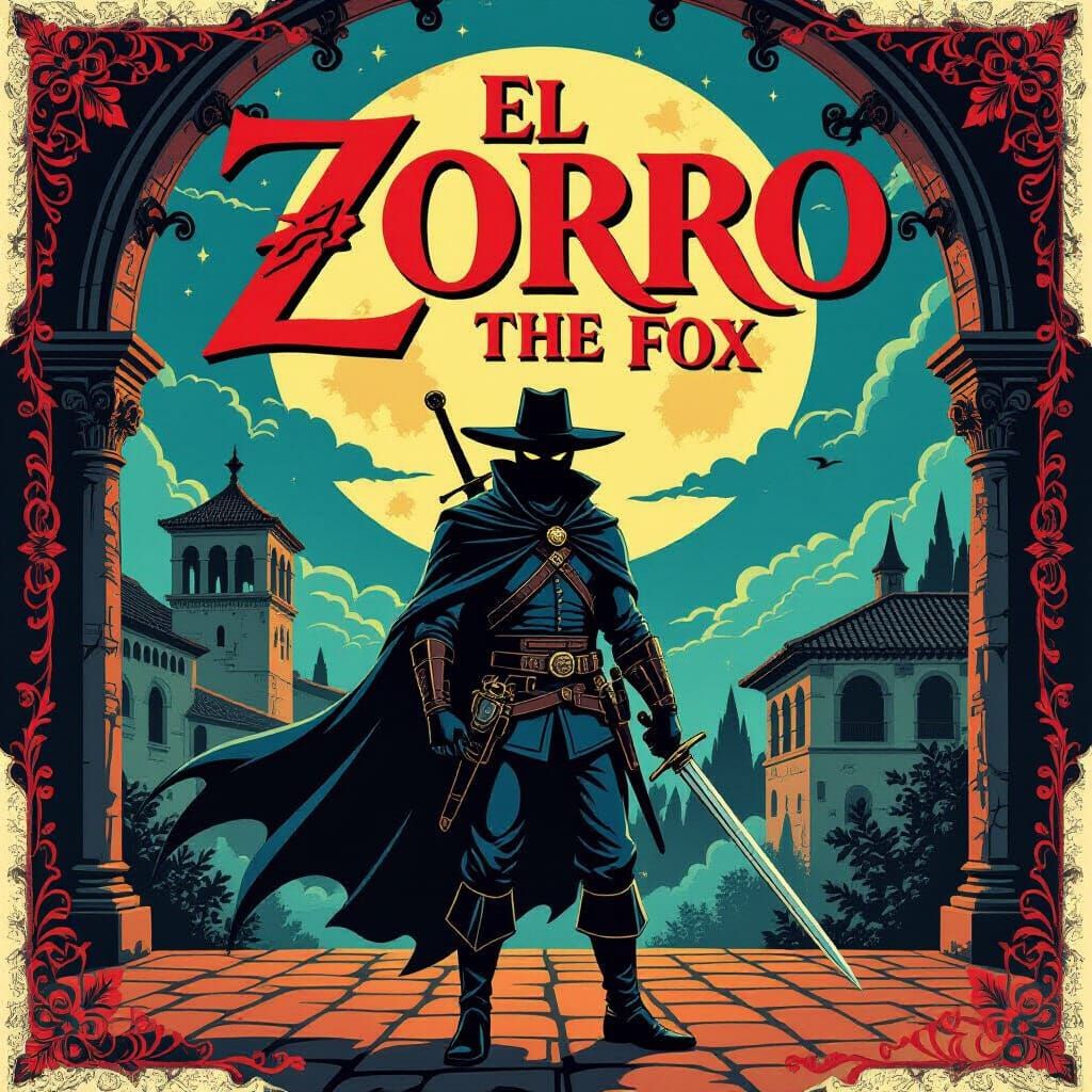 El Zorro Movie Poster in Dynamic Comic Book Style