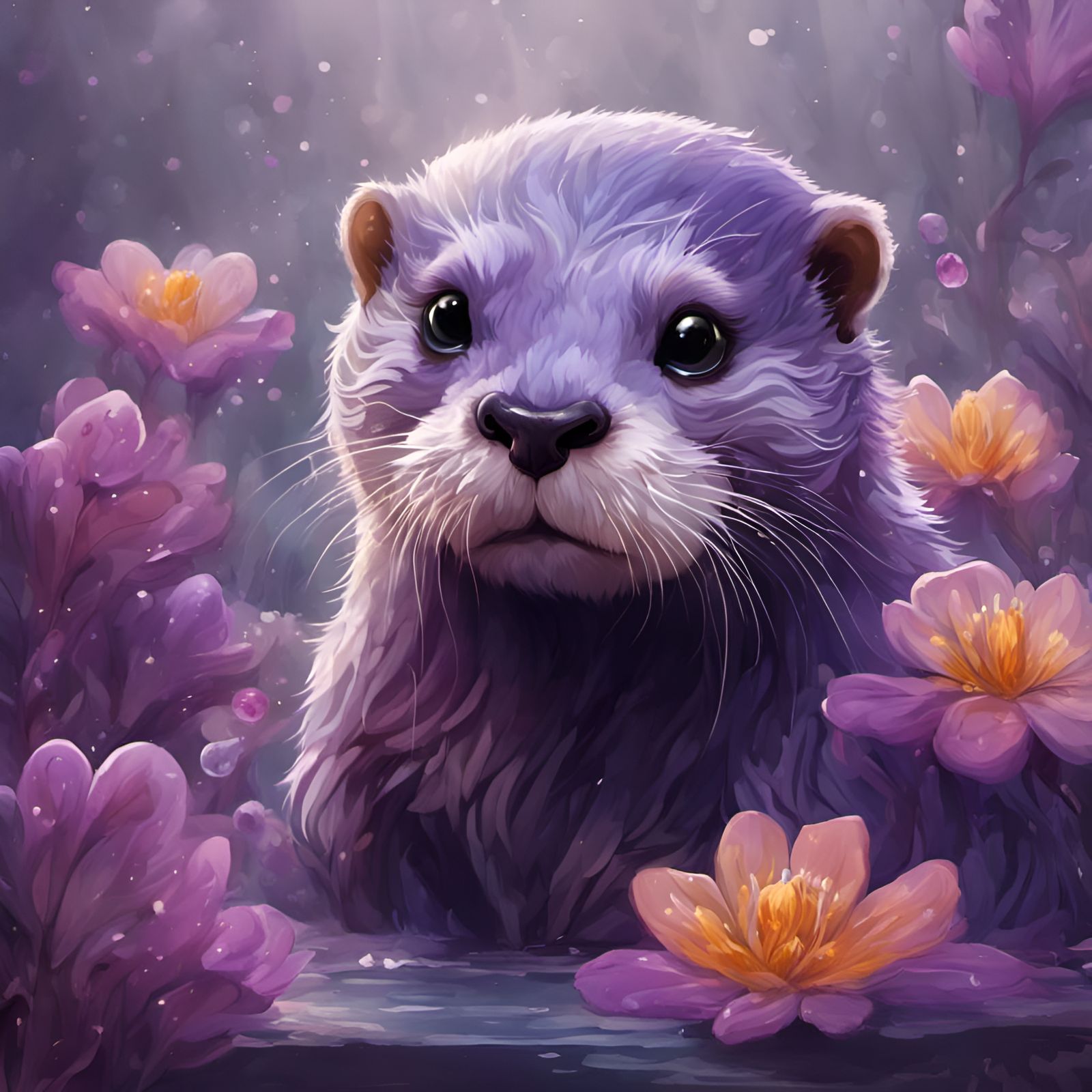 Cute Purple Otter in Magical Acrylic Style