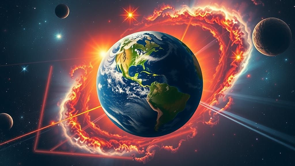 Hyperrealistic Cube Earth in Cosmic Nebula