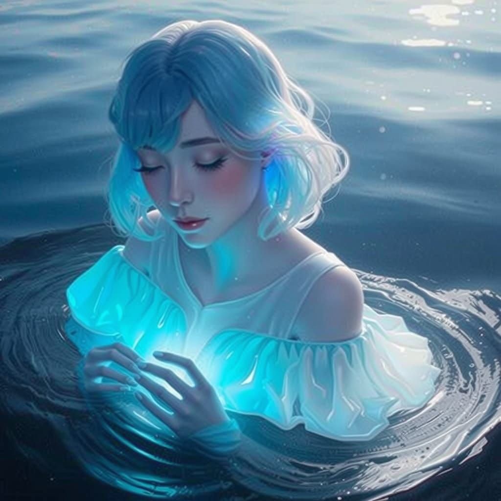 Ethereal Porcelain Doll Shines with Iridescent Neon Glow