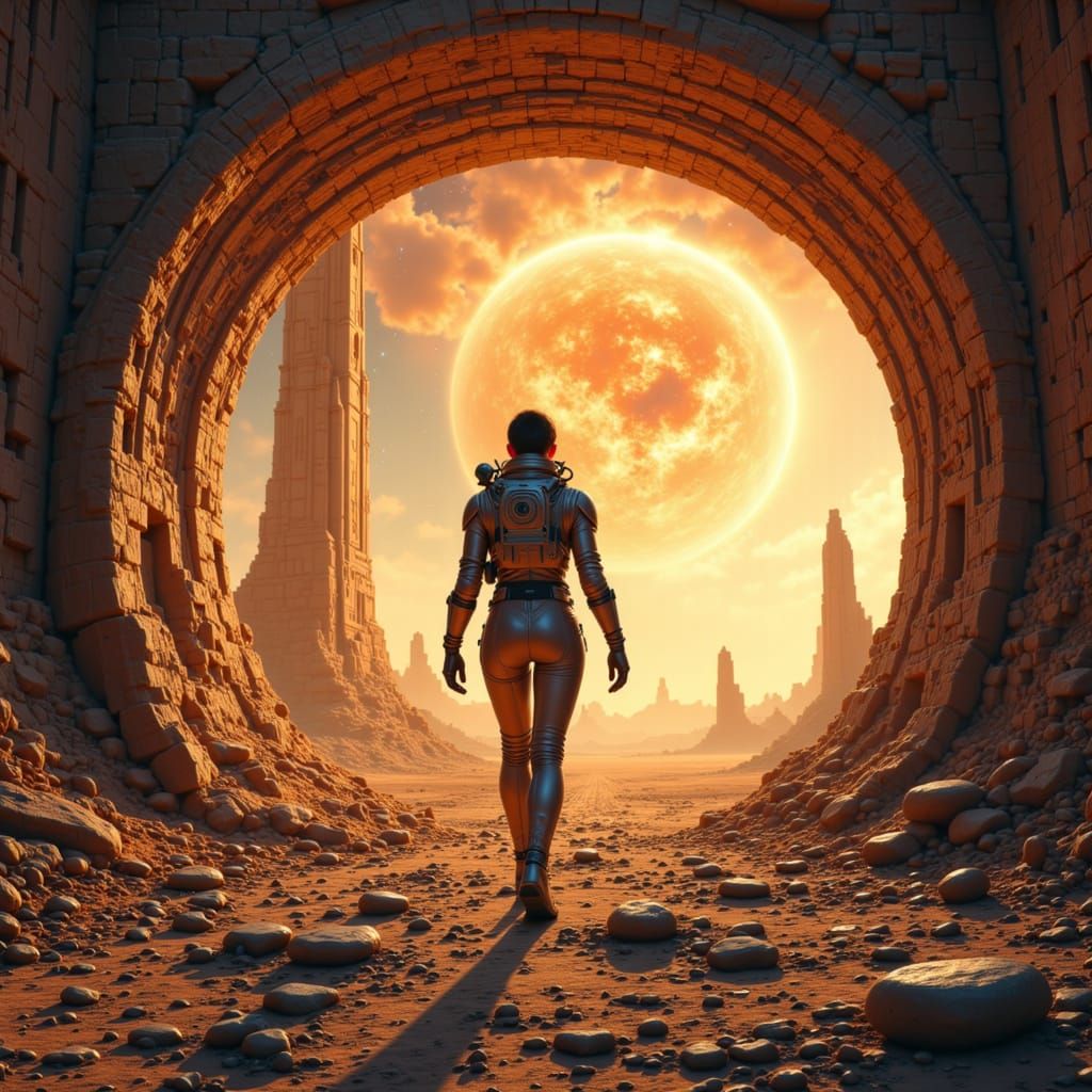 Astronaut Steps Through Alien Portal: Digital Art