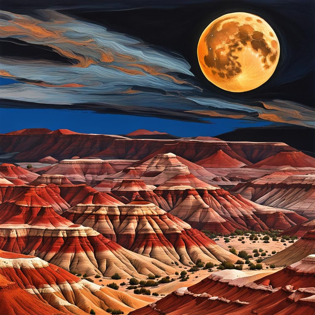 Harvest Moon Over Painted Desert: Abstract Art