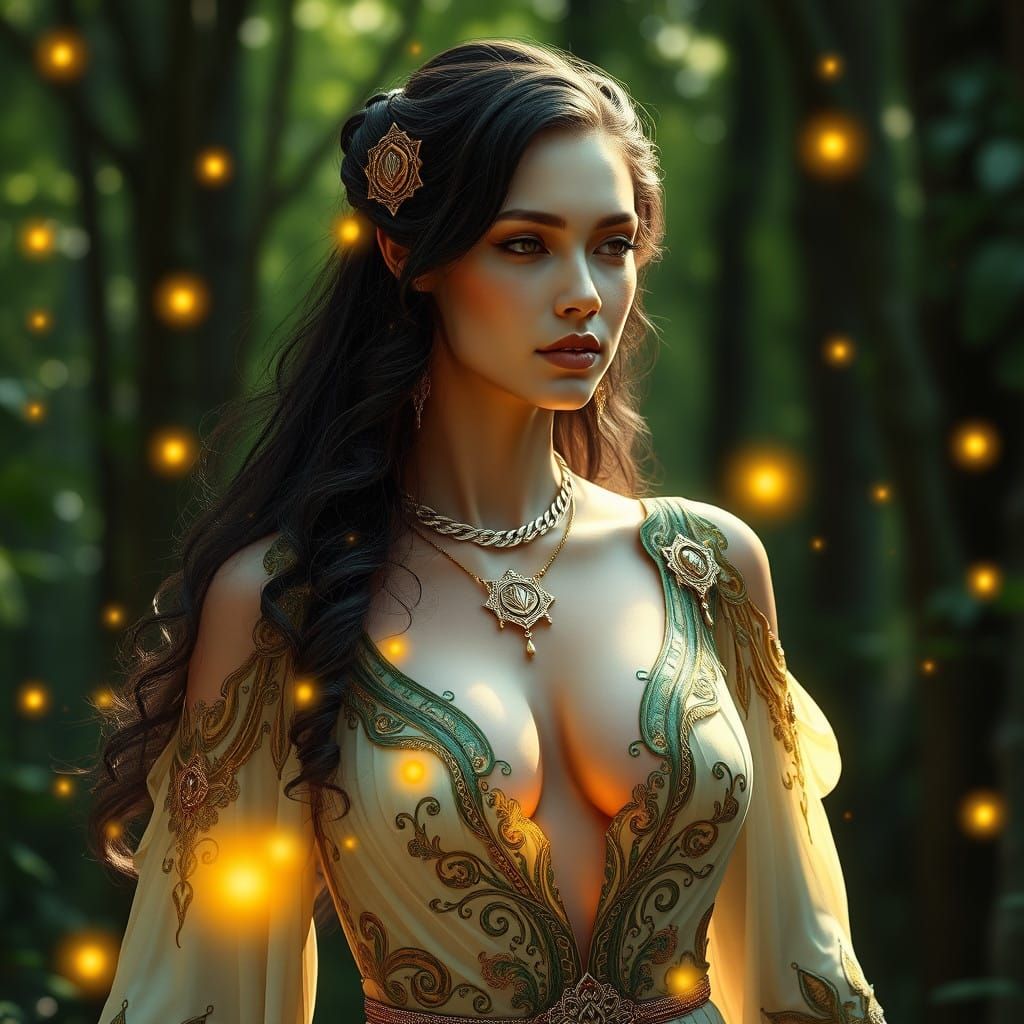 Ethereal Goddess Radiates Divine Energy in Luminous Gold and...