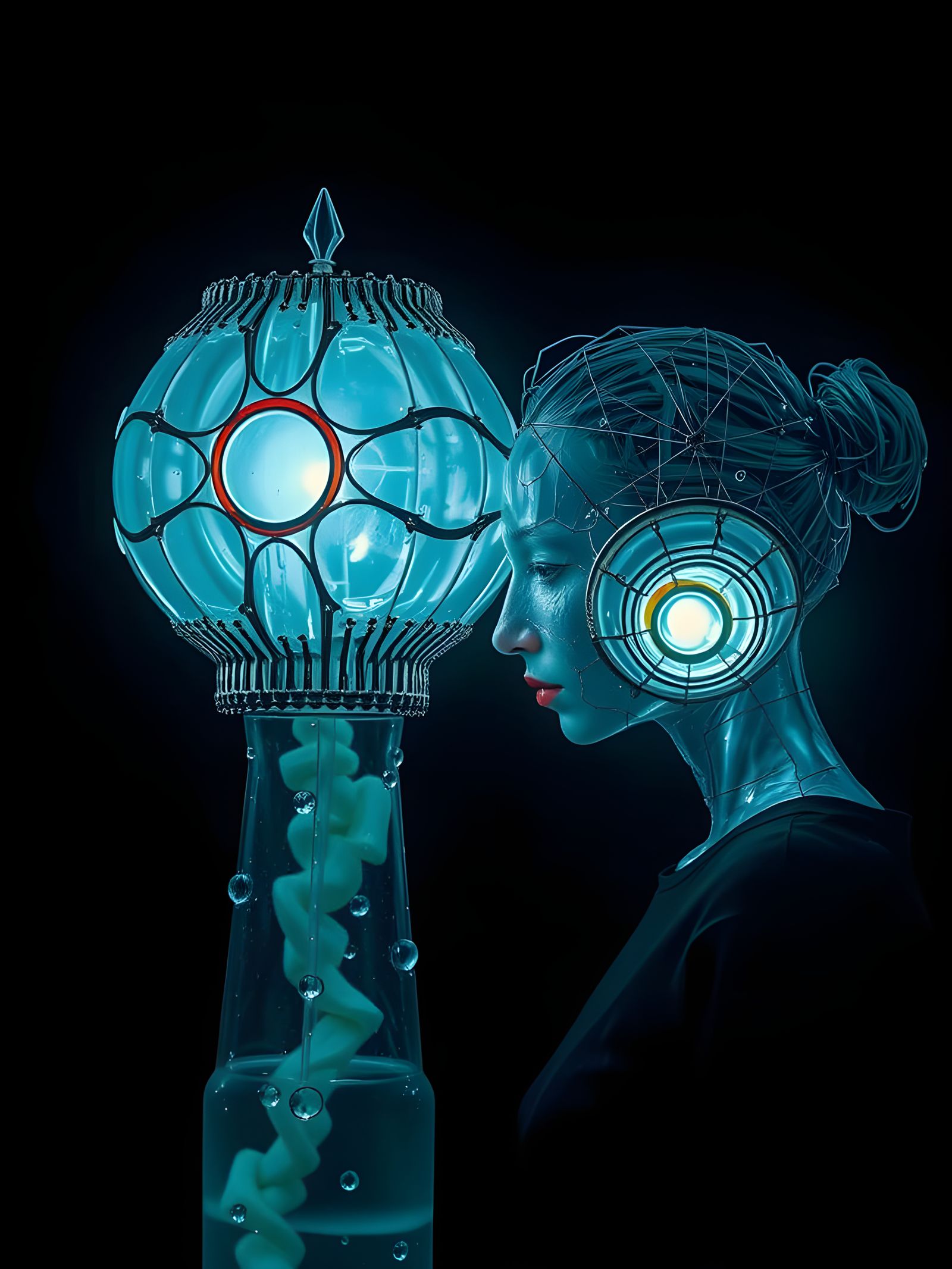 Surrealist Sci-Fi Couple Illuminated by Ethereal Light