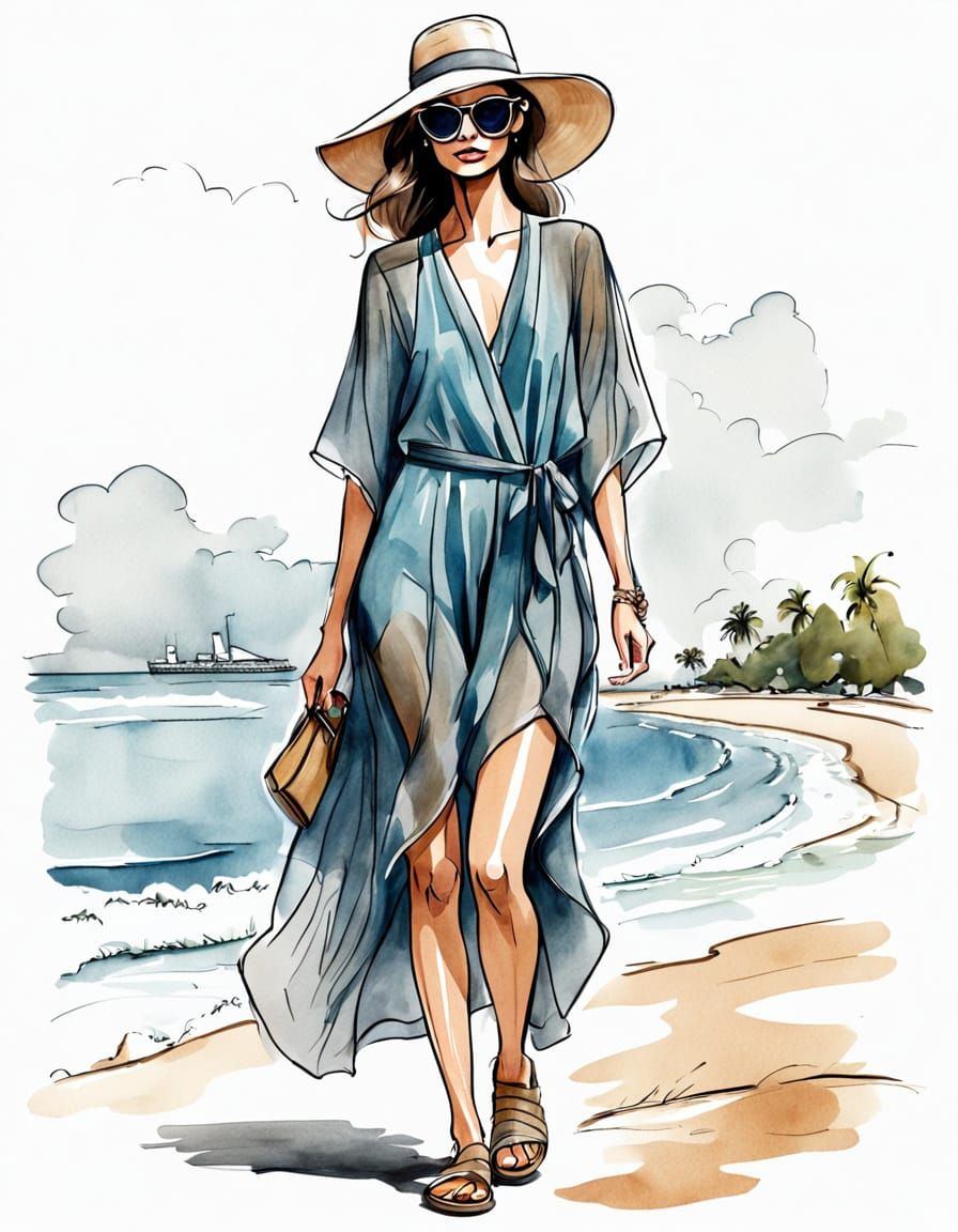 Glamorous Runway Model Struts in Coastal Chic Style