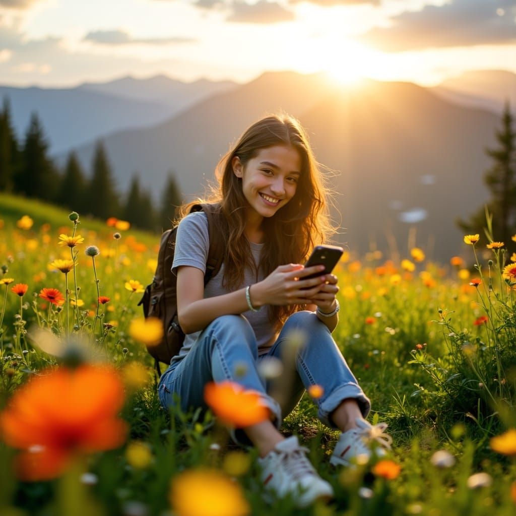 Millennial in Mountain Meadow at Sunrise Photograph
