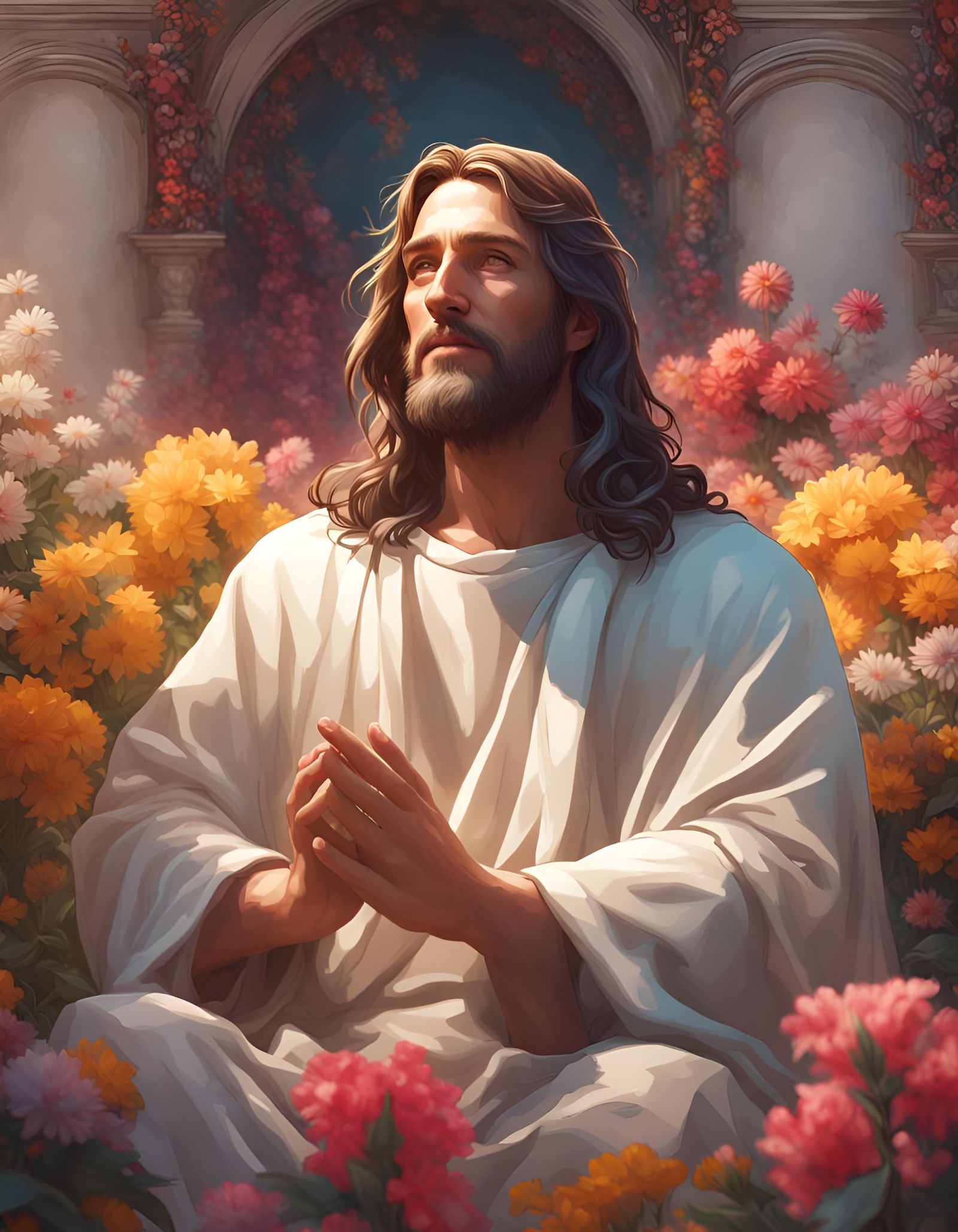 Jesus Christ in Heaven Garden: Detailed Portrait