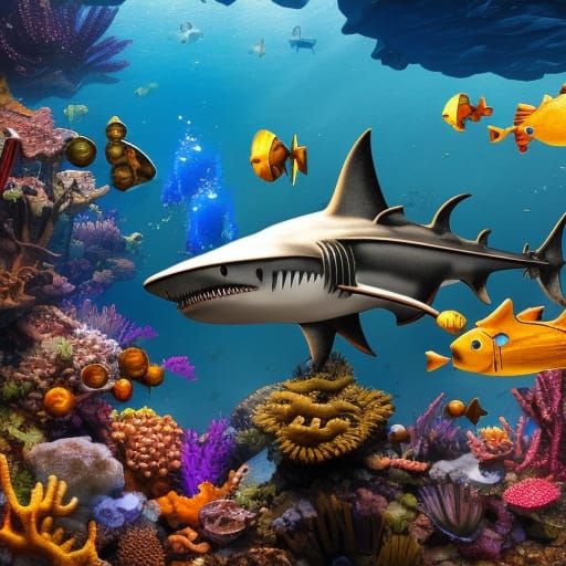 Steampunk Engine Shark in 8K Resolution