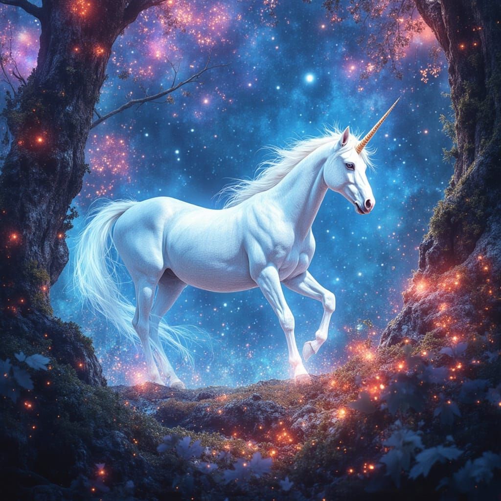Bioluminescent Unicorn in Alien Jungle