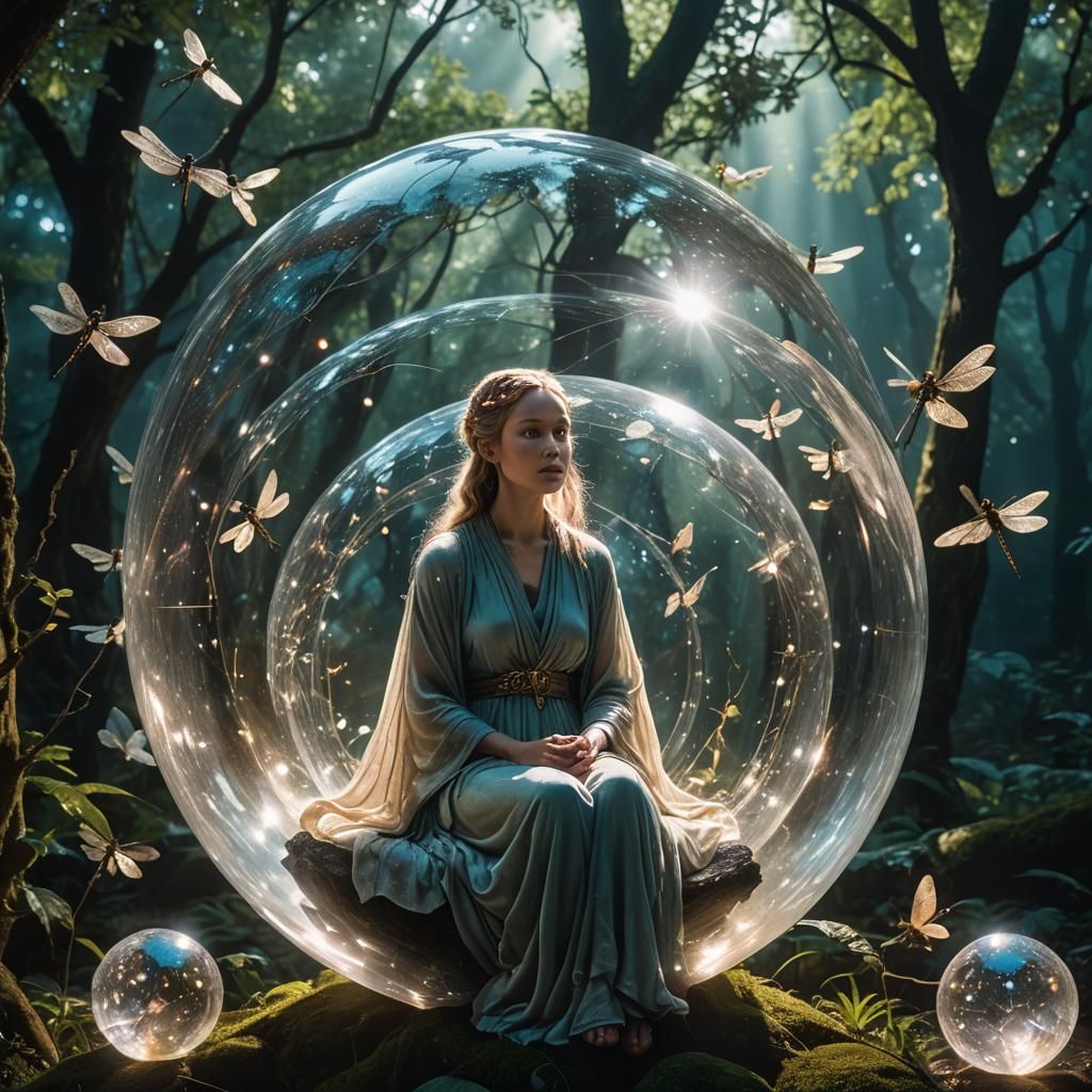 Ethereal Goddess in Glass Orb With Dragonflies