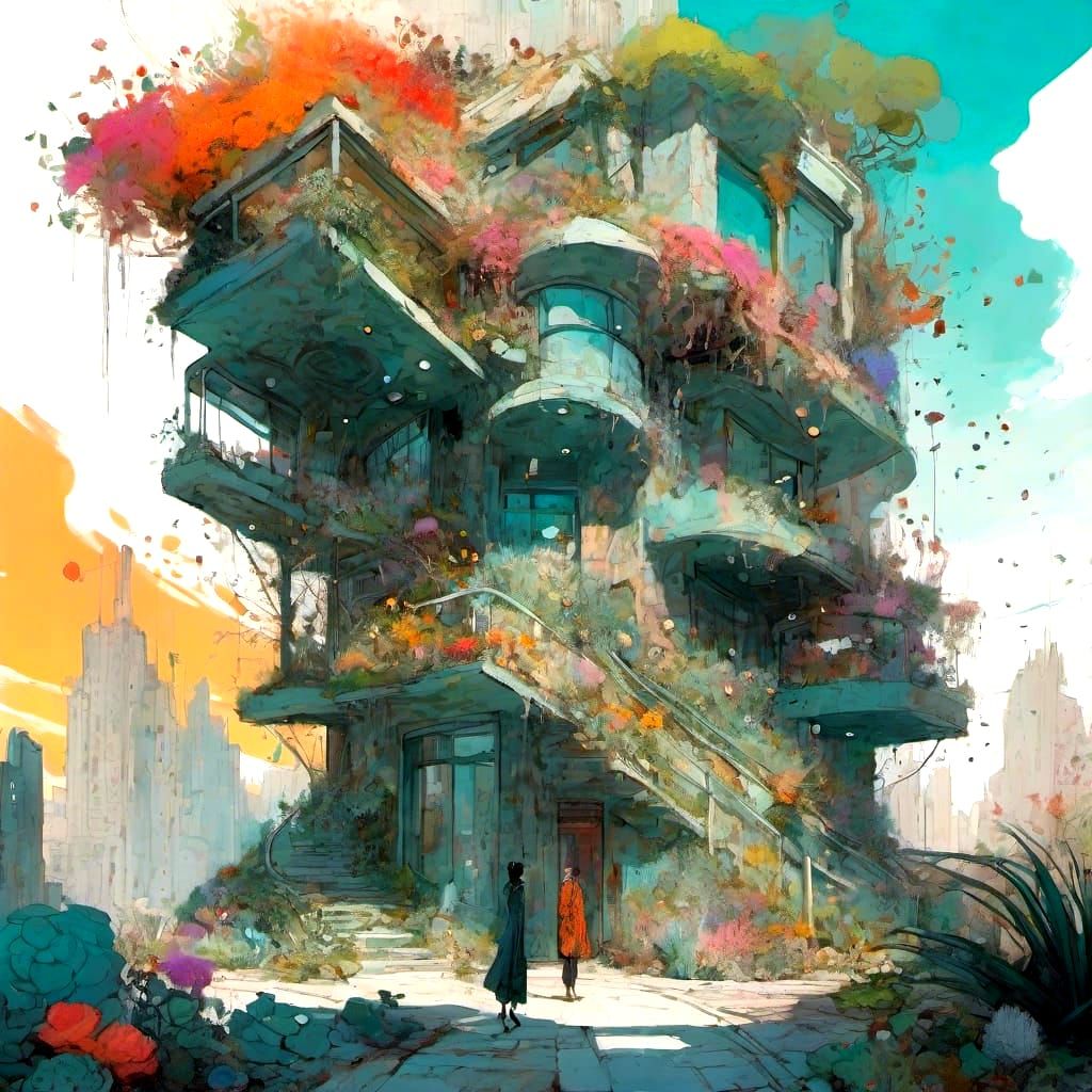 Glass Stronghold in a Surreal Concrete Cityscape