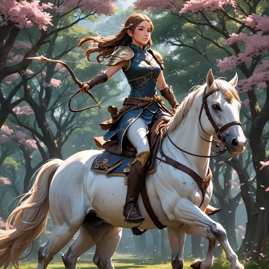 Anime Princess Archer on Horse in 3D