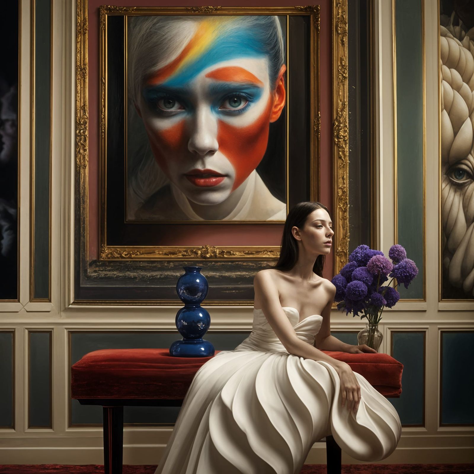 Surreal Portrait in White Laboratory, Hyperrealistic Style