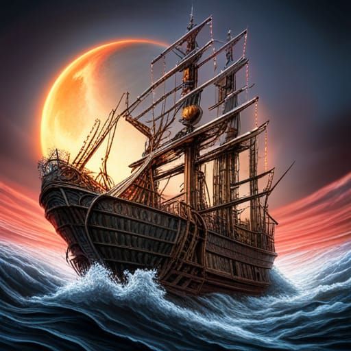 Hyperrealistic Skeleton Ship Maelstrom Nightmare