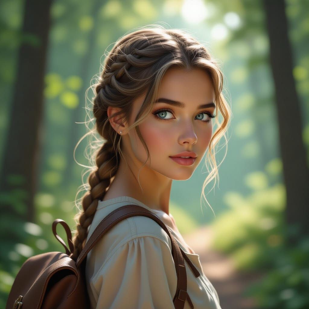 Blonde Girl in Forest: Detailed Matte Painting