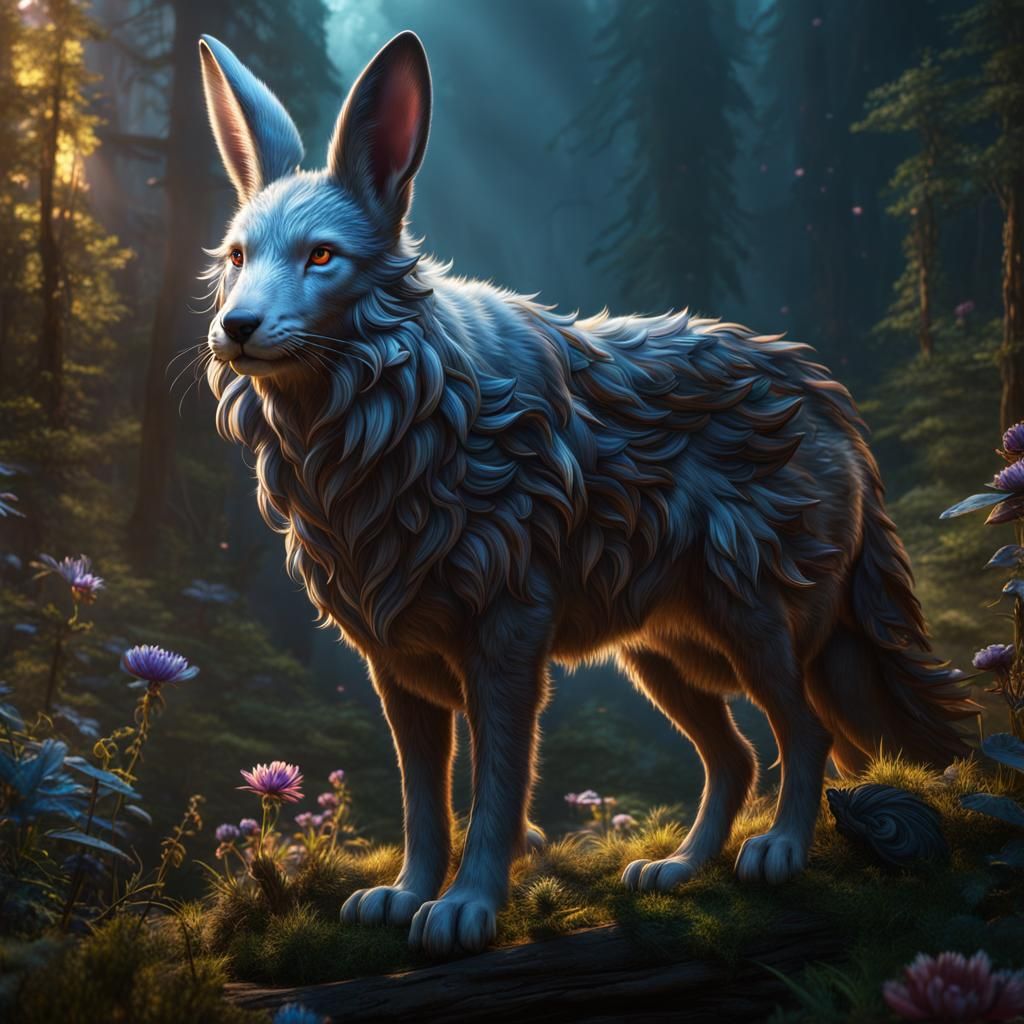 Fantastical Wolf Rabbit Hybrid in Detailed Matte Painting