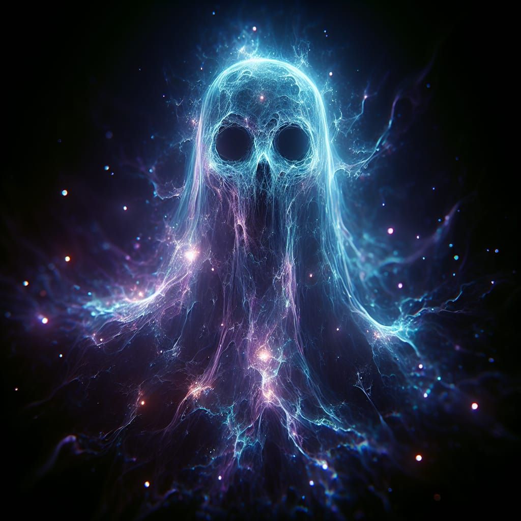 Ethereal Ghost Portrait in Bioluminescent Mist