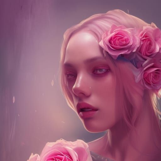 Girl with Pink Roses: Hyperdetailed Portrait
