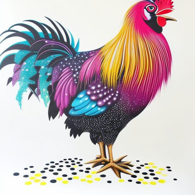 Whimsical Rooster Graffiti Art with Polka Dots