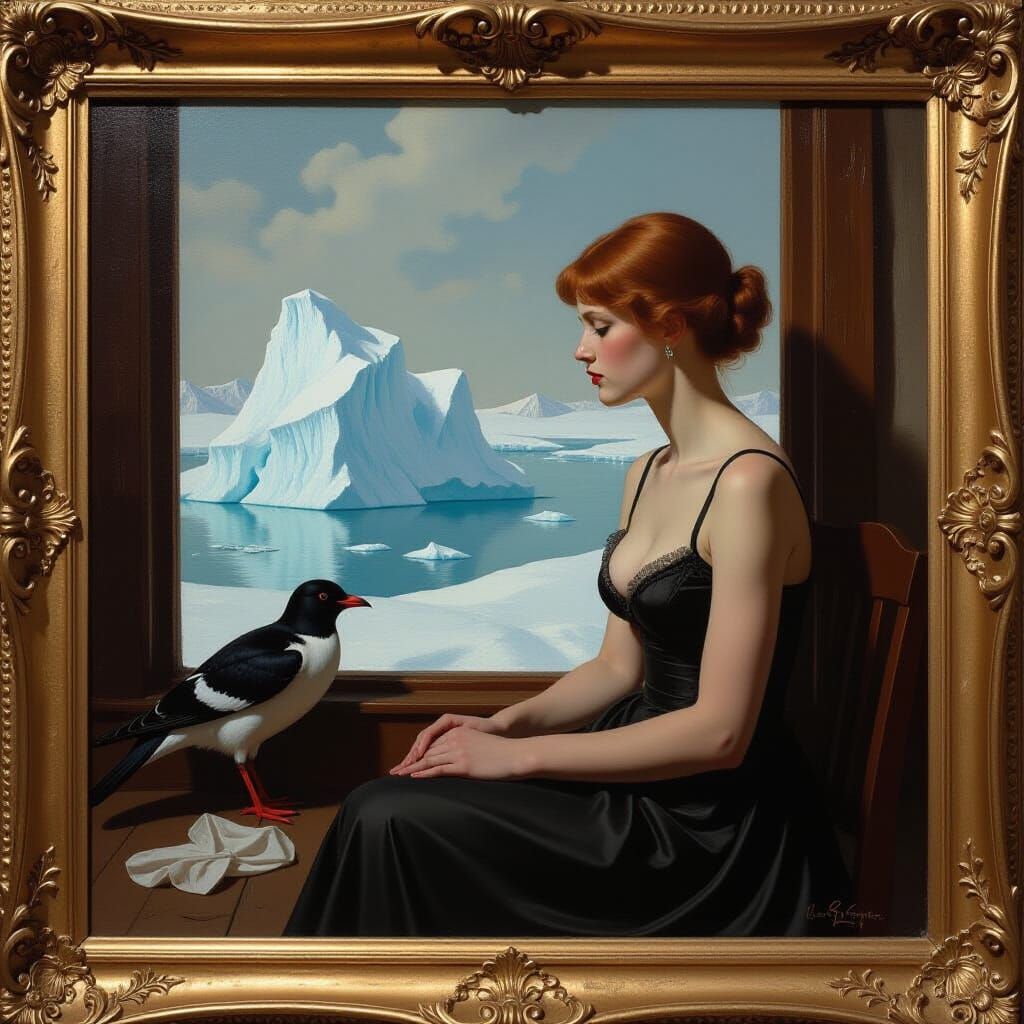 Redhead with Stuffed Bird, 19th Century Realist Oil