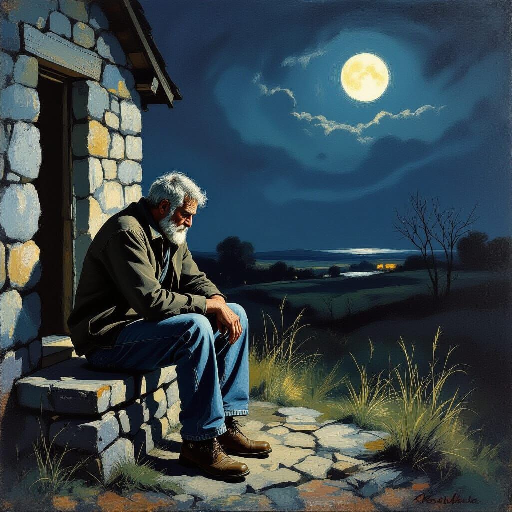 Melancholic Man Contemplates Life, Hopperesque Style