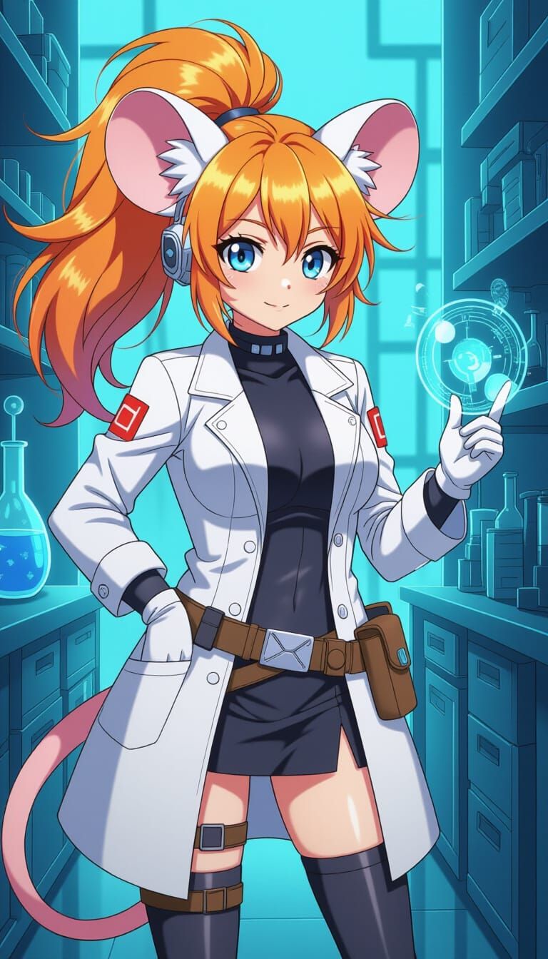 Anime Mouse Scientist with Lab Coat and Data-Visor