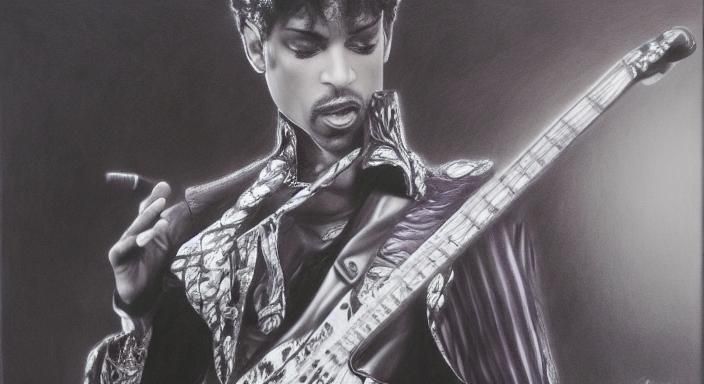 Prince Playing Purple Rain: Charcoal Drawing