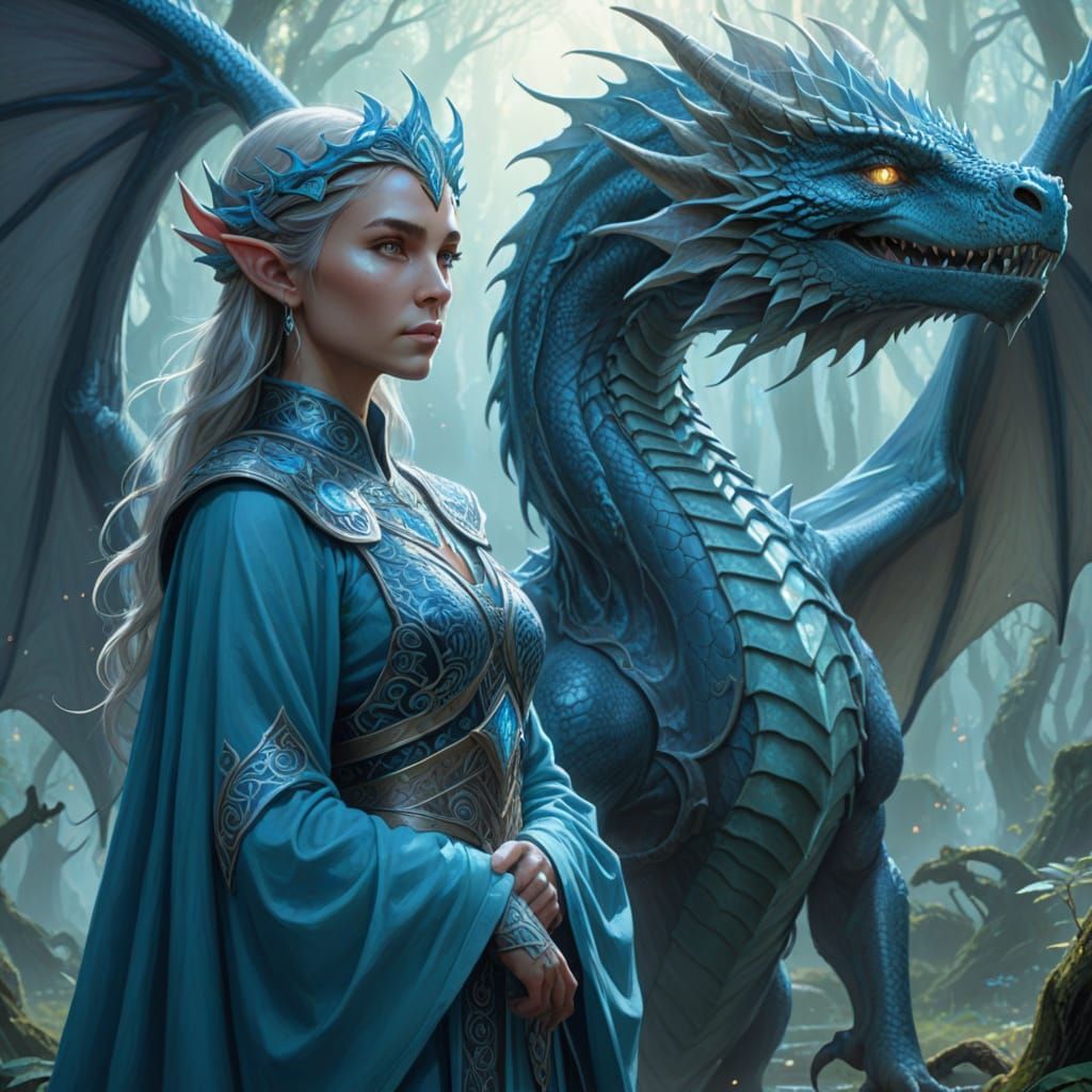 elf woman with blue dragon
